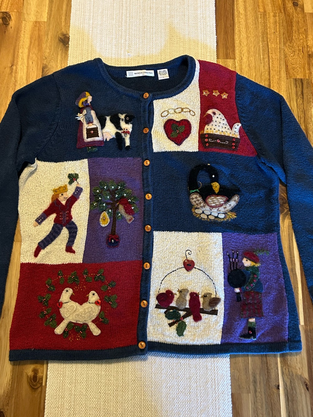 Vintage Christmas Cardigan Patch Work knit Cardigan-Marissa Christina Size L